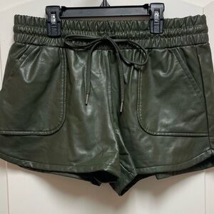 Sincerely Jules Dark Olive Green Faux Leather Tie Front Shorts with Pockets